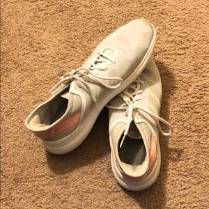 Grey and Pink Adidas Cloudfoam Tennis Shoes